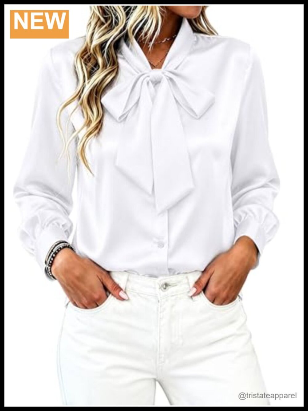 Womens Satin Blouse Long Sleeve Bow Tie Neck Button Down Elegant Business